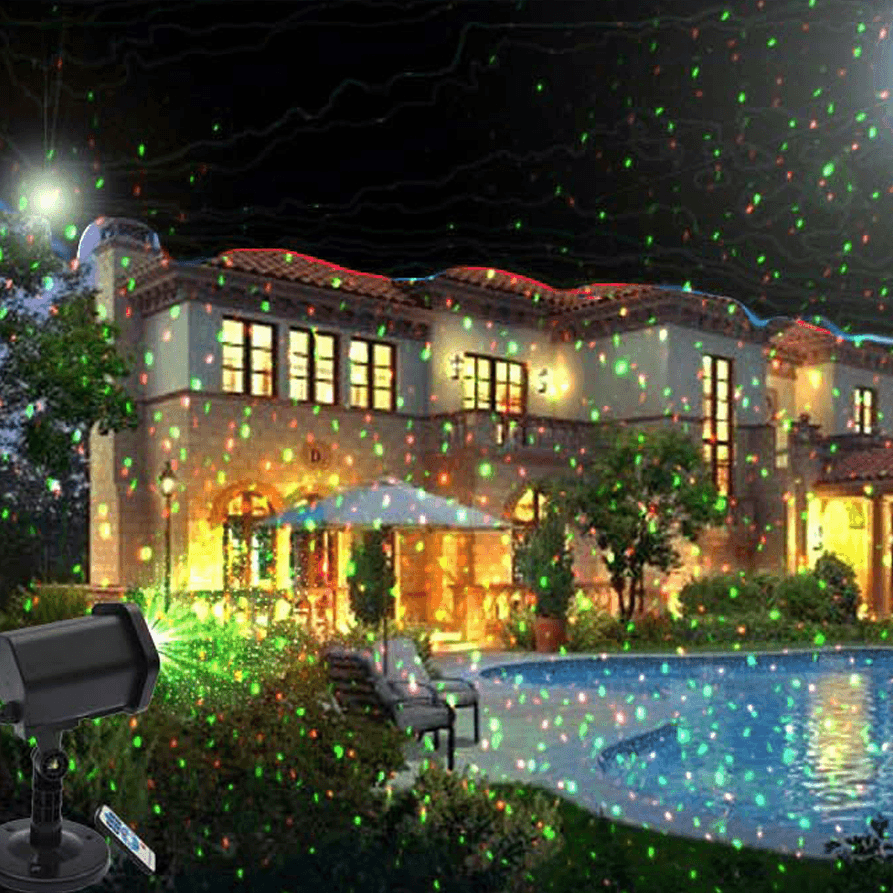 Christmas Outdoor Laser Light Projector with Wireless Remote Controller Red Green Stars Show Laser Lantern for Xmas Ornament EU Plug XL-720 - MRSLM