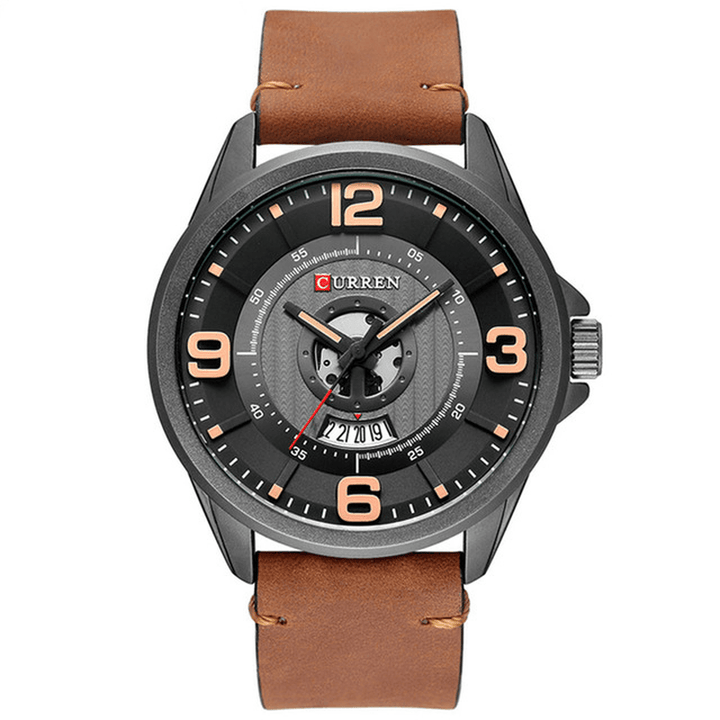 CURREN 8305 3D Number Design Men Wrist Watch Date Display Leather Strap Quartz Watch - MRSLM