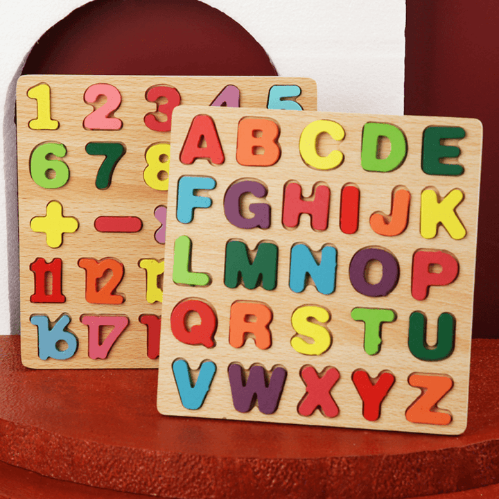 Children'S Alphanumeric Building Block Puzzle Early Education Wooden Hand-Grabbing Board - MRSLM