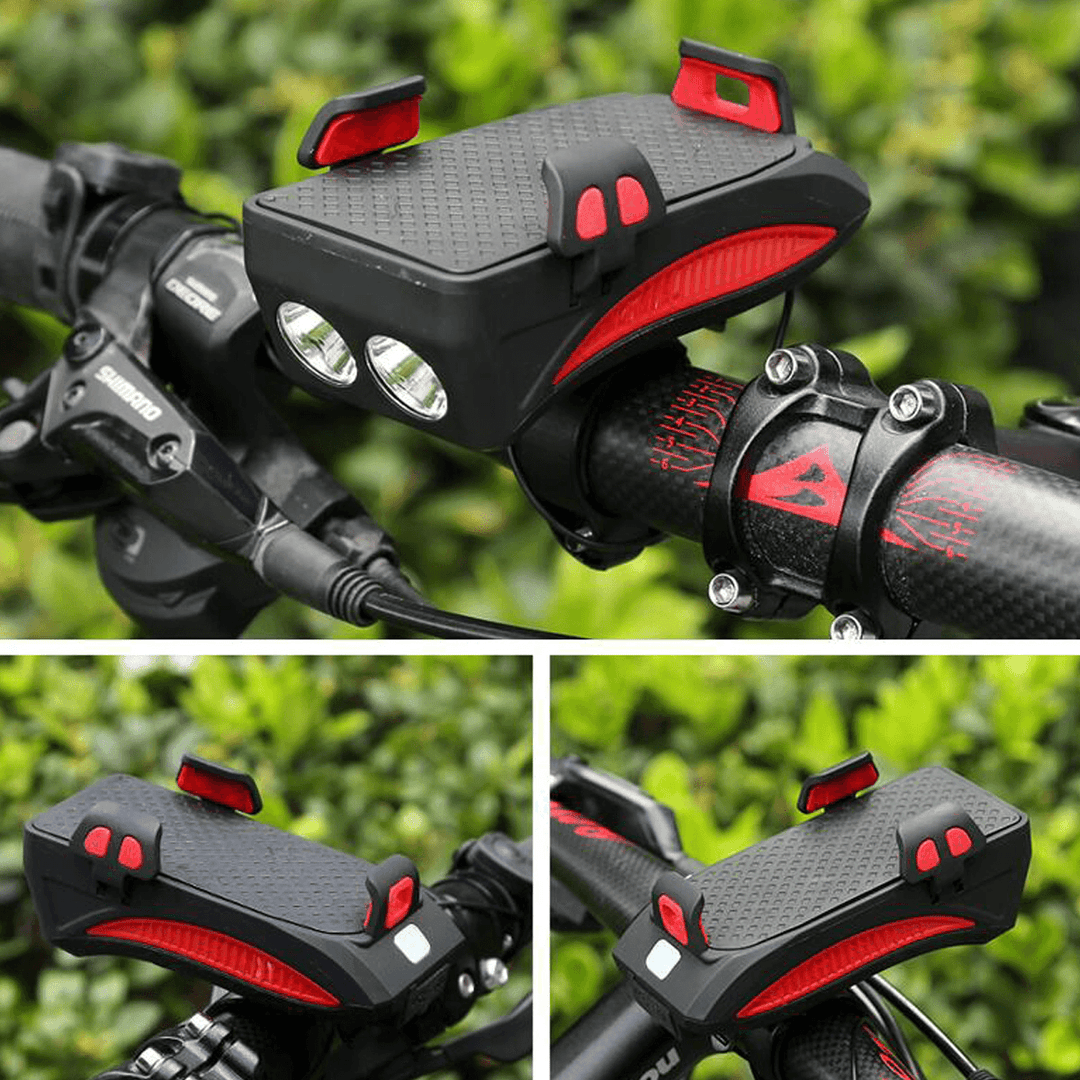 4-In-1 400Lm Bike Headlight USB Rechargeable Bicycle Front Lamp 130Db Horn Power Bank Phone Holder Outdoor Cycling - MRSLM