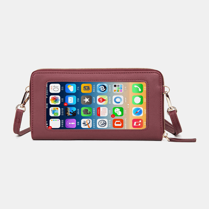 Women PU Leather Multifunction RFID Anti-Theft 6.5 Inch Touch Screen Phone Bag 16 Card Slots Crossbody Bag - MRSLM