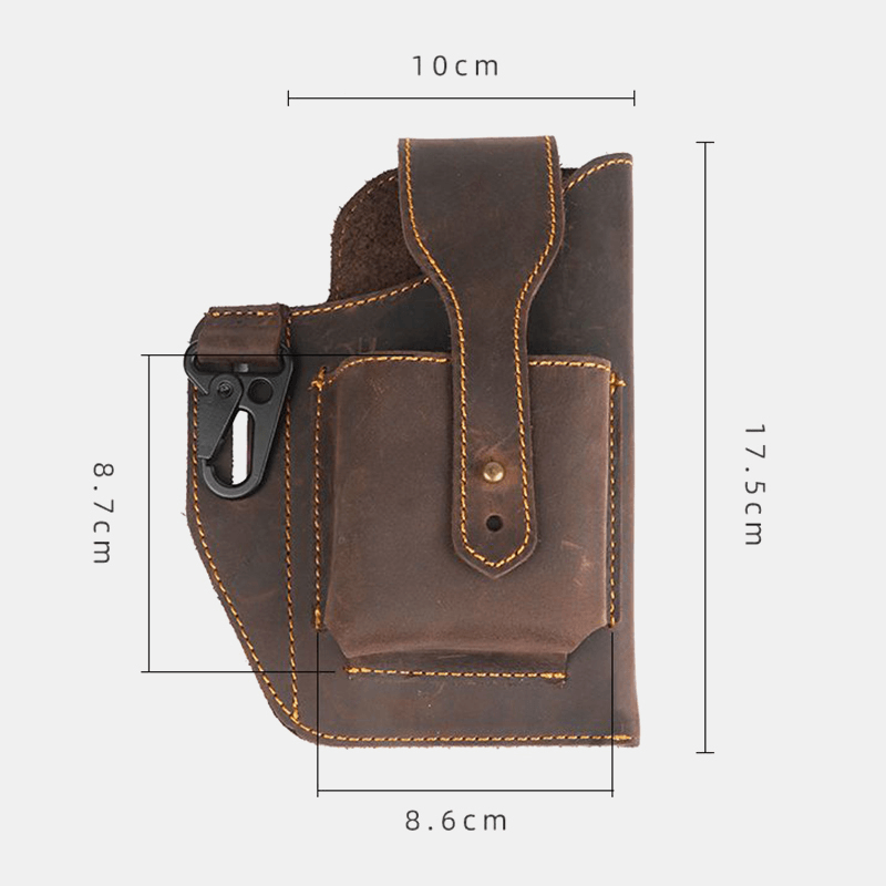 Ekphero Men Genuine Leather Vintage 6.3 Inch Phone Bag Multifunction Keychain Cowhide Waist Bag - MRSLM