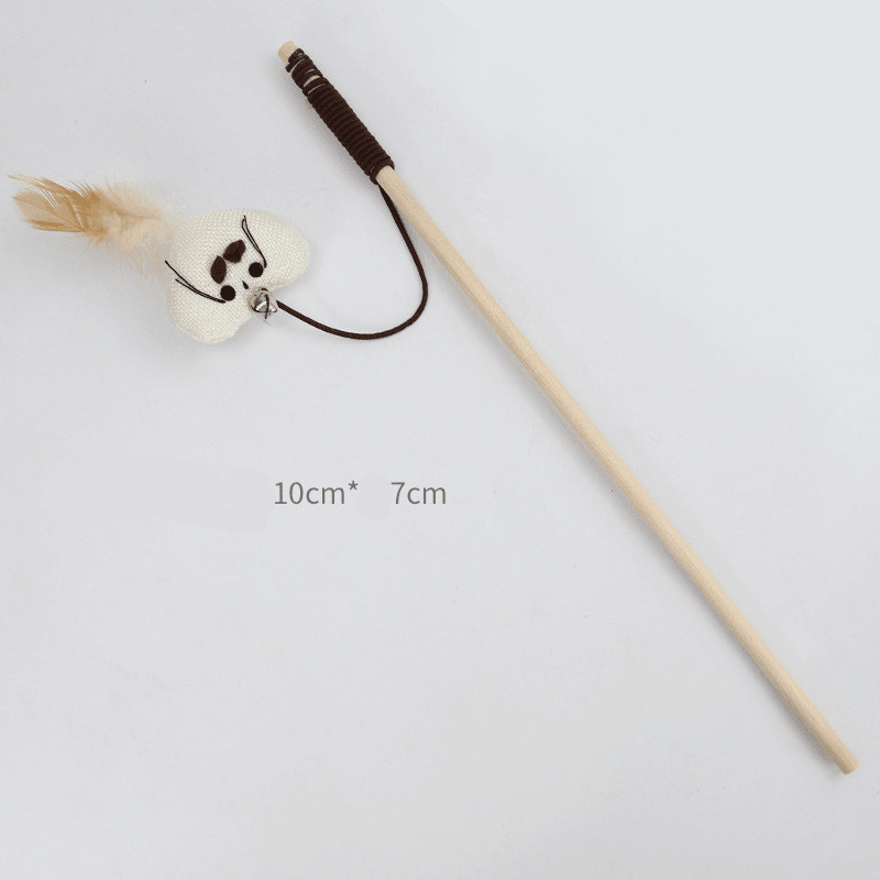 Wooden Pole Funny Cat Stick Feather Bell Interactive Toy Supplies - MRSLM