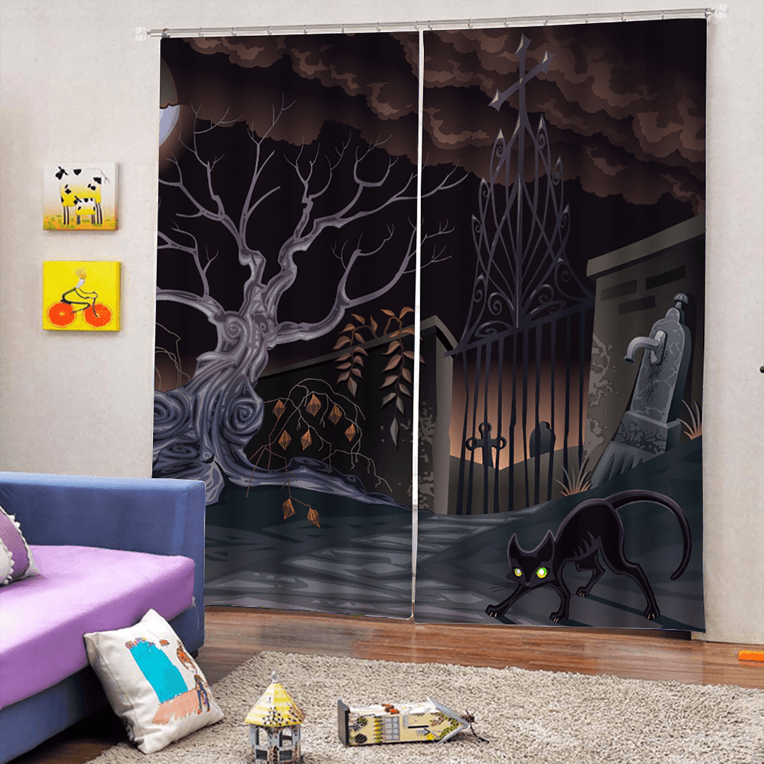 132*160Cm Blackout Window Curtains Halloween Printed Curtains for Living Room Festival Decoration - MRSLM