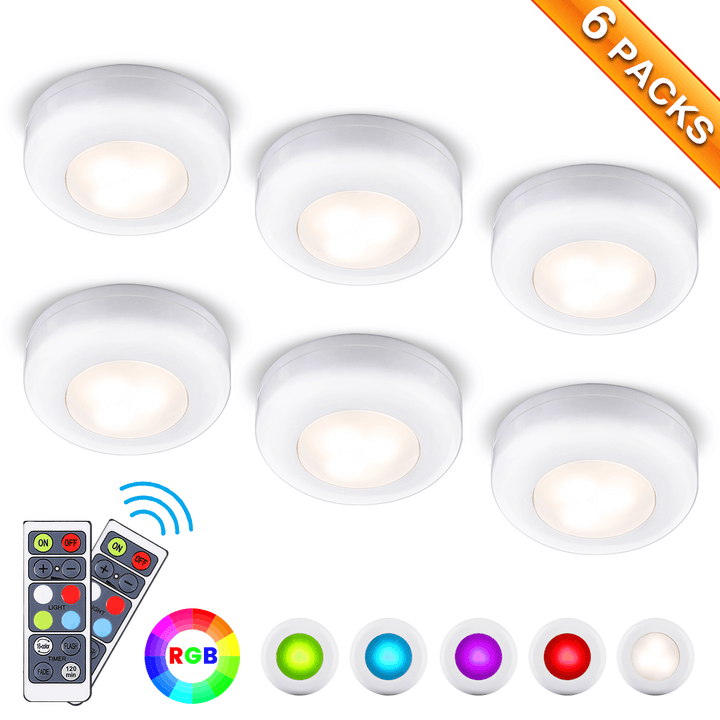 6 Pcs Elfeland Cabinet Lights RGB Led Night Light with Remote Control Stairs Light Cabinet Light Battery Operated for Cabinets, Wardrobe Kitchen Bedroom - MRSLM