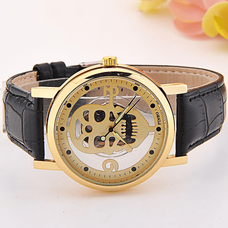 Hollow-Out Skull Real Belt Quartz Watch Fashion Double-Sided Vintage Men Women Watch - MRSLM