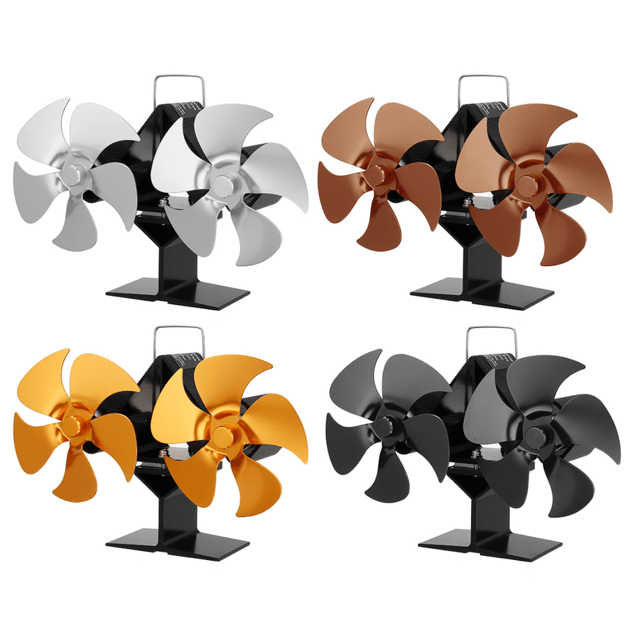 1100RPM 10 Blades Dual Heads Stove Fan Fireplace Heat Powered Saving Ecofan - MRSLM