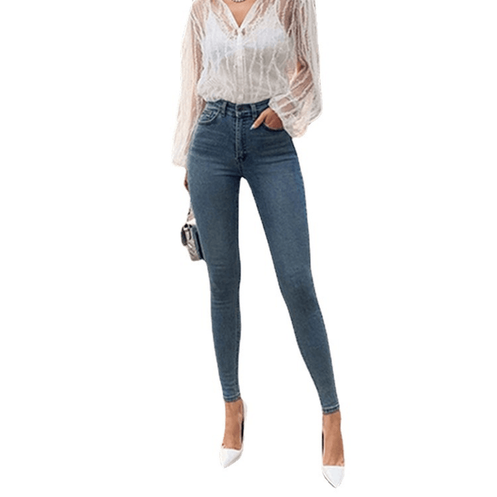 High-Waisted Jeans, Tight-Fitting Hips, Thin Feet, Pencil-Length Pants - MRSLM