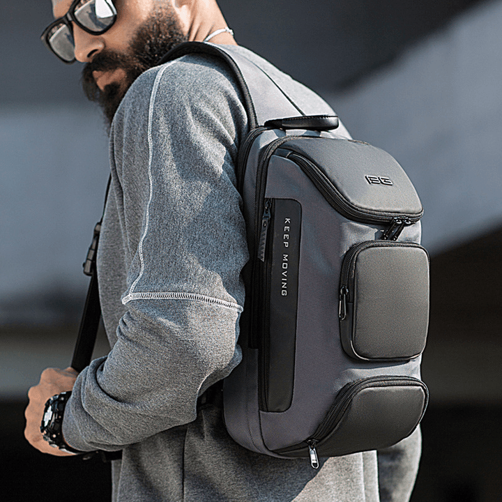 BANGE BG-7086 8L Men Sling Bag with USB Charging Port Oxford Cloth Chest Shoulder Crossbody Bag Oxford Cloth Multipurpose Travel Rucksack - MRSLM