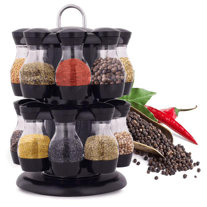 16 Jar Rotating Spice Rack Carousel Kitchen Storage Holder Condiments - MRSLM