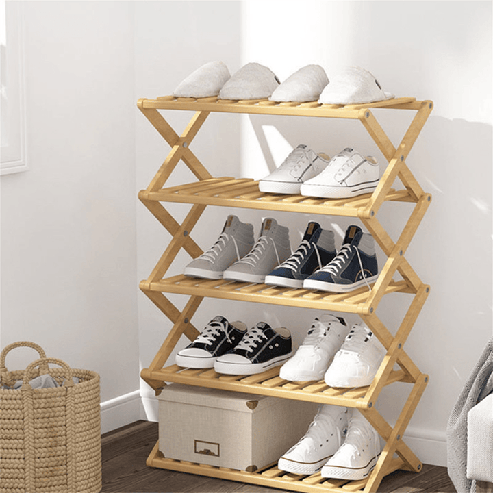 Install Free High Quality Bamboo Material Shoe Rack Strong Bearing Lapel Design Folding Easy to Carry - MRSLM