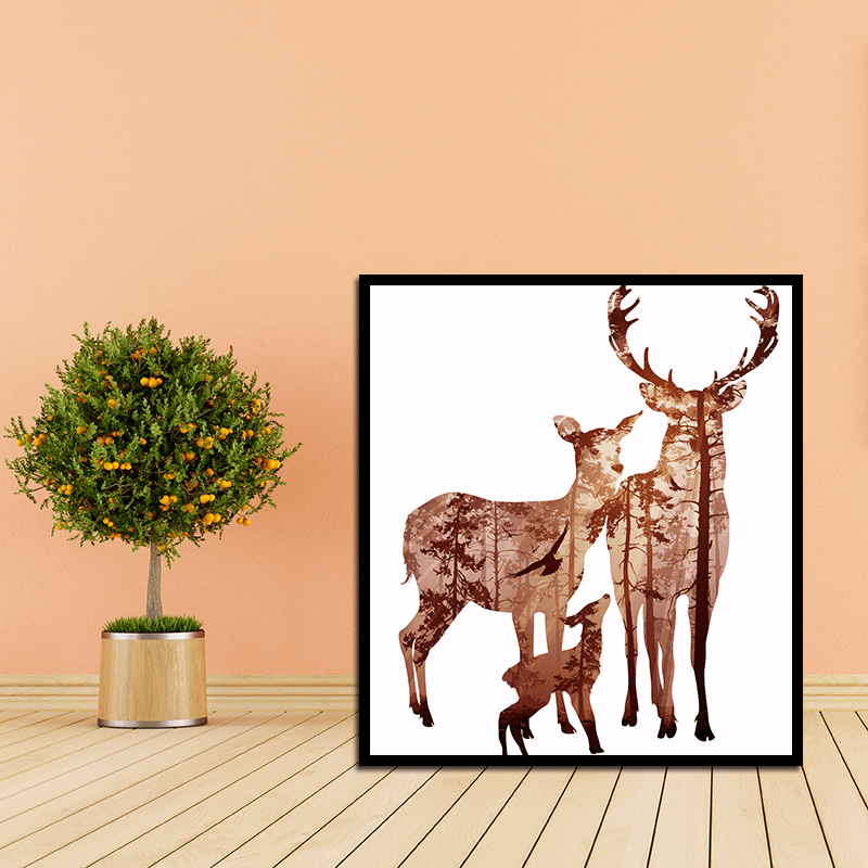 Miico Hand Painted Oil Paintings Simple Style Deer Family a Wall Art for Home Decoration Painting - MRSLM