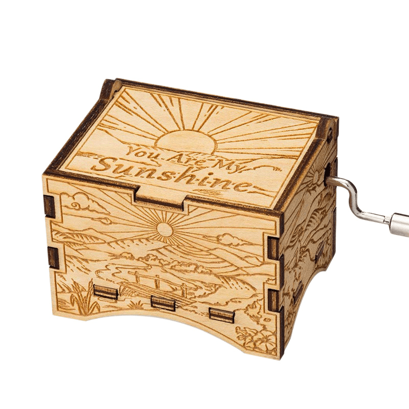 ♫ YOU ARE MY SUNSHINE ♫ Hand Cranked Operated Wood Music Wooden Box Kids Gift - MRSLM