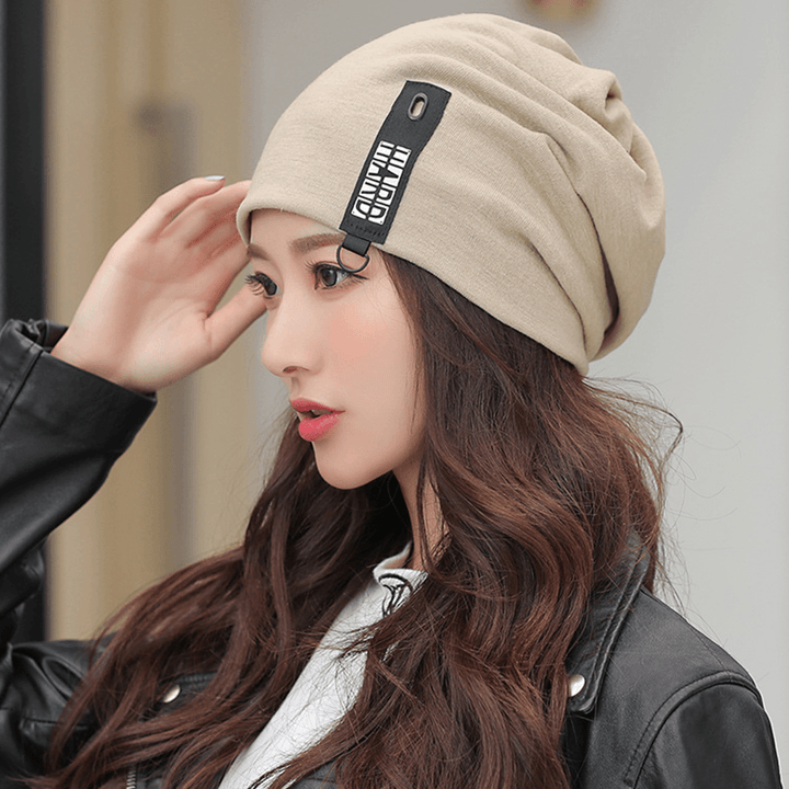 Women Cotton Keep Warm Outdoor Winter Fashion Casual Solid Double Beanie Knitted Hat - MRSLM