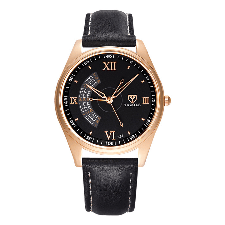 YAZOLE 337 Business Casual Big Roman Numeral Dial PU Leather Strap 3ATM Waterproof Men Quartz Watch - MRSLM