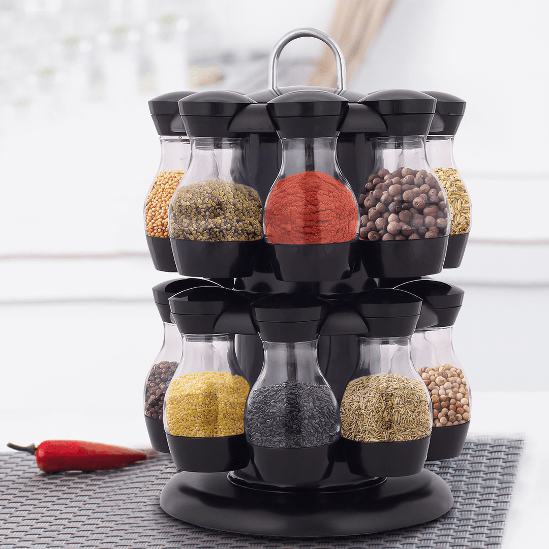 16 Jar Rotating Spice Rack Carousel Kitchen Storage Holder Condiments - MRSLM