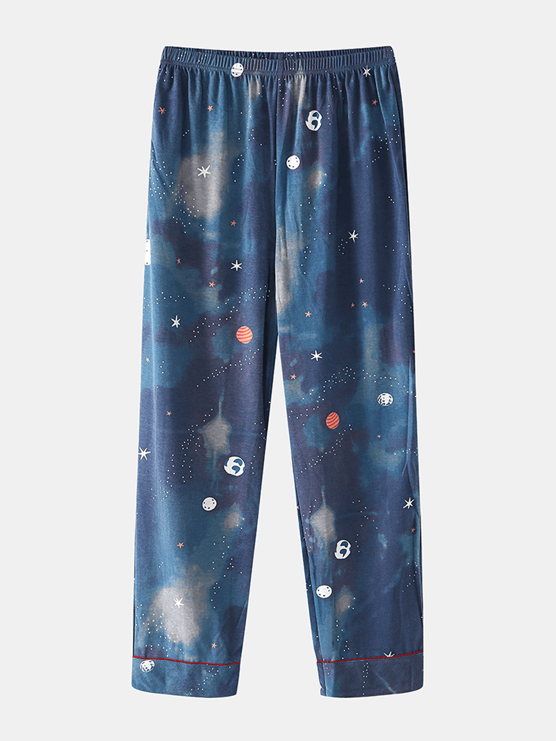 Women Starry Sky Print Cute Pullover Loose Elastic Waist Cartoon Home Pajama Set - MRSLM