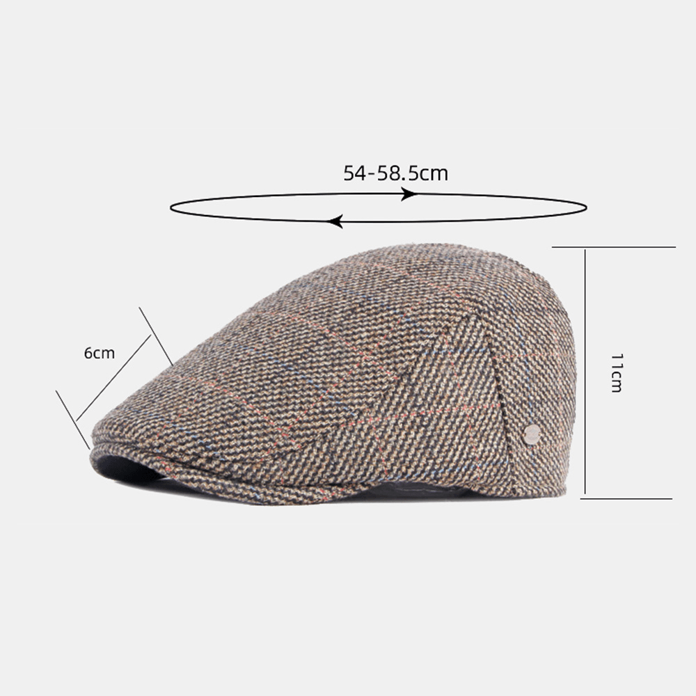 Men Cotton Colored Lattice Pattern plus Velvet Warm Berets British Retro Casual Sunshade Forward Hat Newsboy Hat - MRSLM