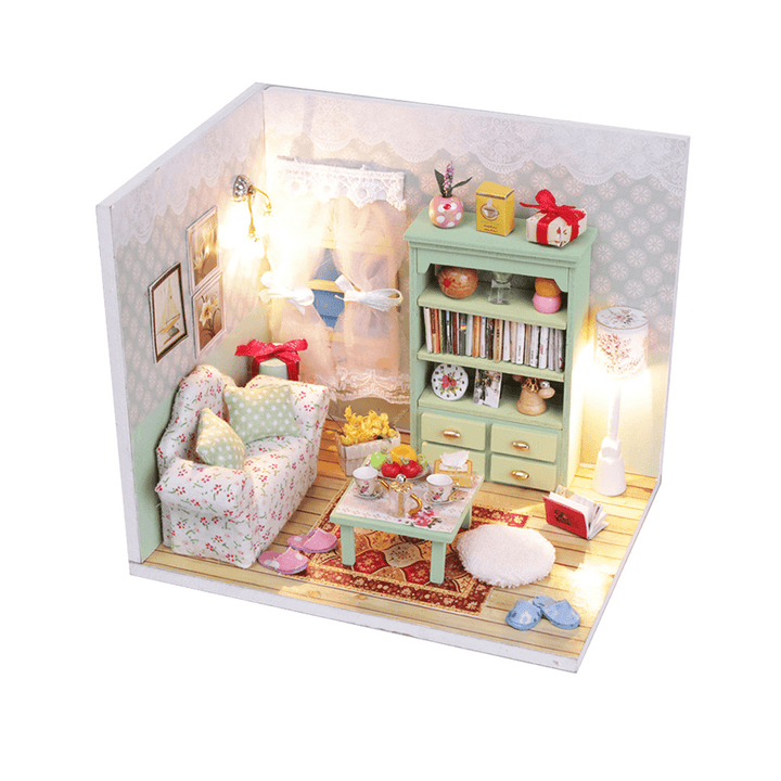 Wooden Multi-Style 3D DIY Handmade Assemble Doll House Miniature Kit with Furniture LED Light Education Toy for Kids Gift Collection - MRSLM