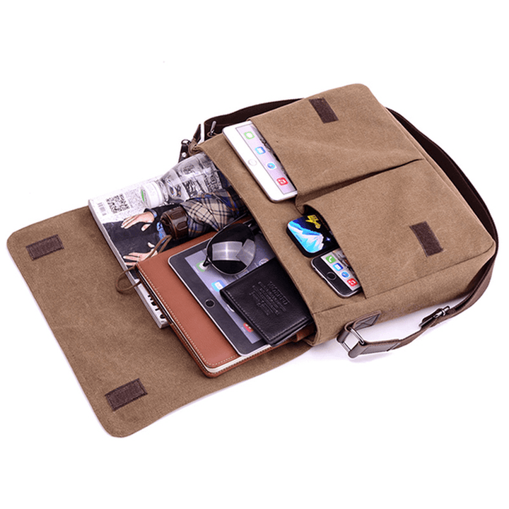 Men Canvas Shoulder Bag Casual Messenger Bag Retro Laptop Bag - MRSLM