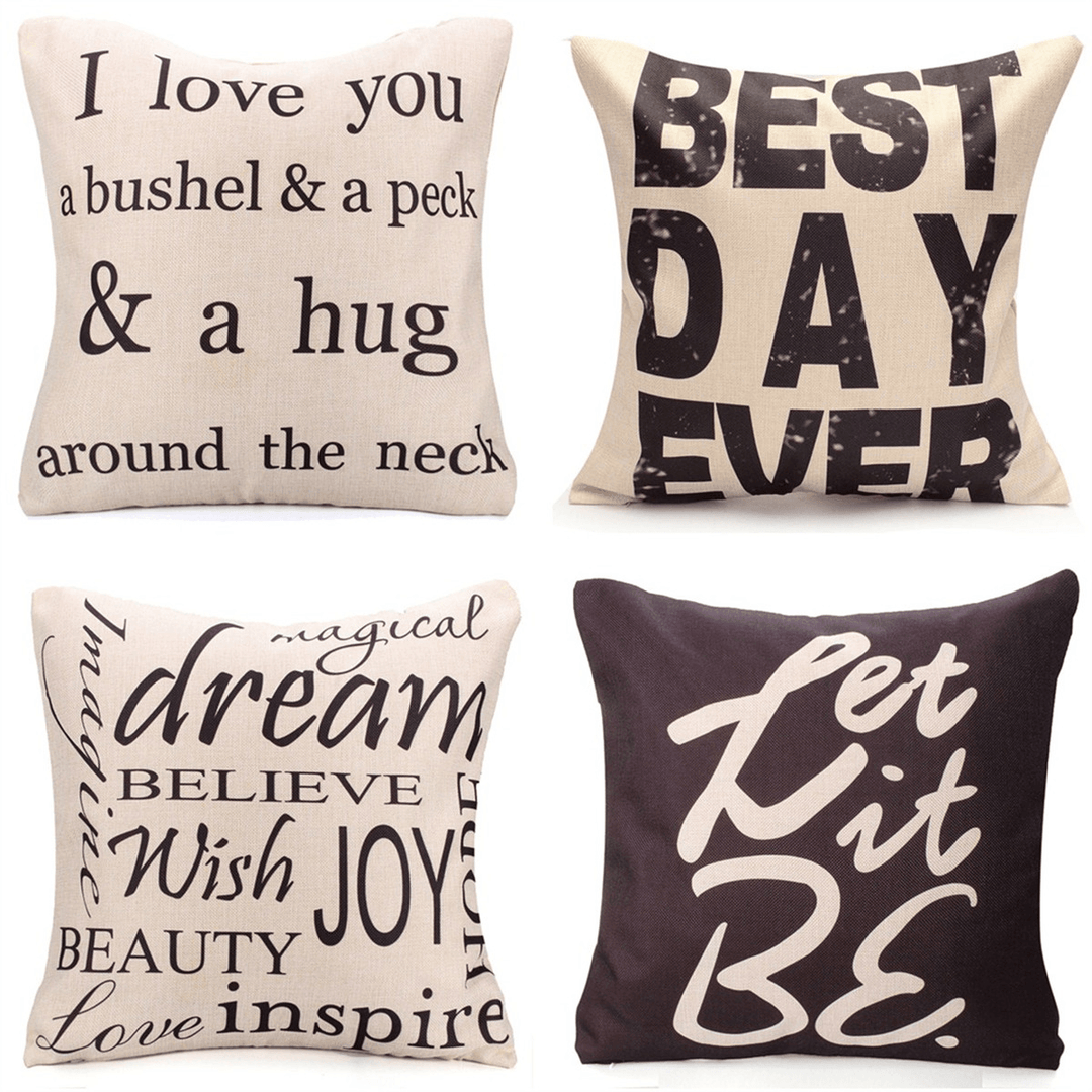 Square English Letter Cotton Linen Pillow Case Throw Cushion Cover Home Decor - MRSLM