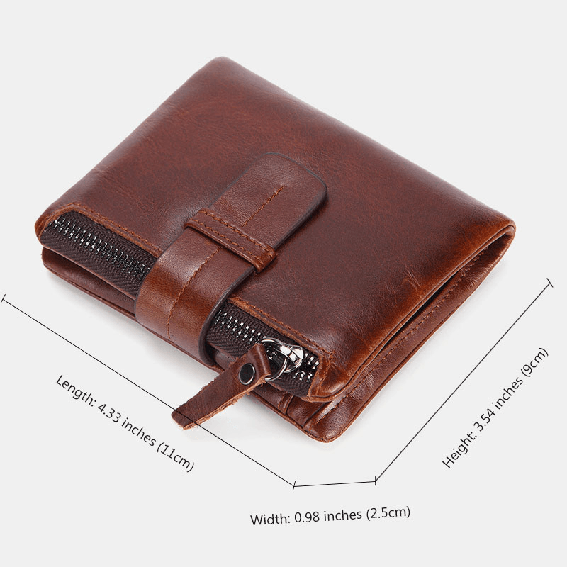 Men Genuine Leather Retro Zipper Cowhide Multi-Slot Card Holder Wallet - MRSLM