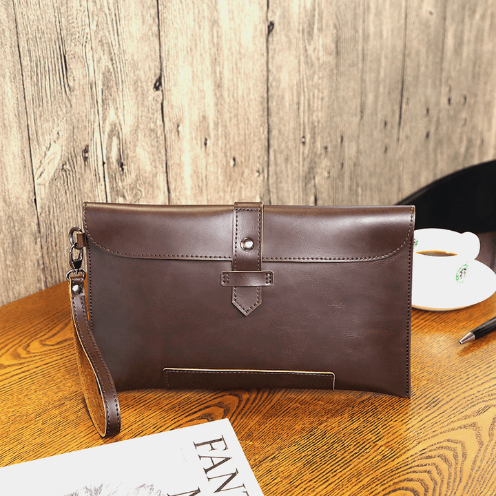 Men Faux Leather Retro Business 6.7 Inch Phone Bag Envelope Bag Clutch Bag - MRSLM