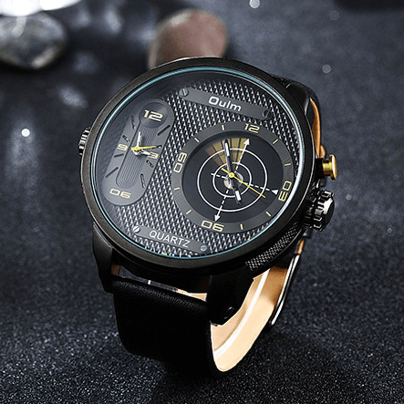 OULM 3221B Dual Time Zone Big Dial Creative Watch Unique Design Men Quartz Watches - MRSLM