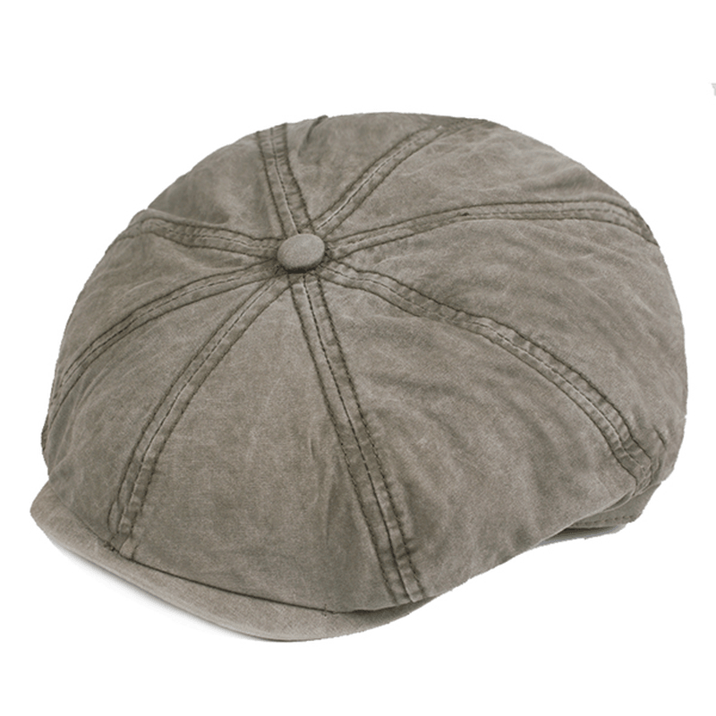 Mens Cotton Solid Sunscreen Newsboy Octagonal Hat - MRSLM