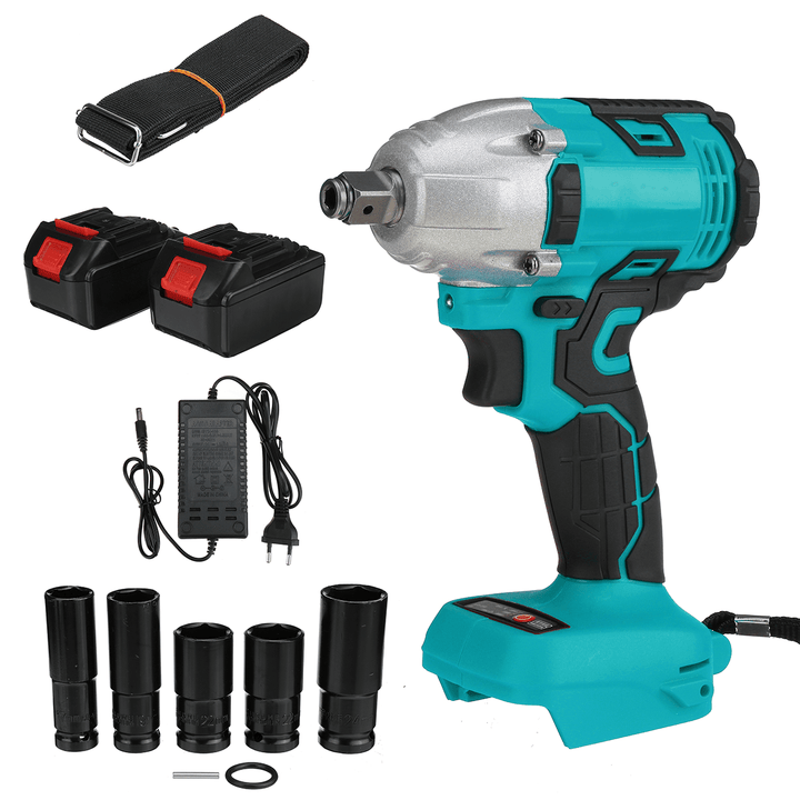 330N.M Cordless Electric Wrench Brushless Impact Wrench W/ 1/2Pcs Battery & 5 Sockets - MRSLM