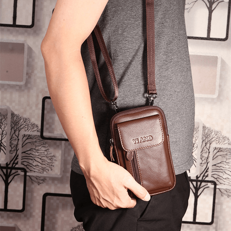 Genuine Leather 5.5-7″ Cell Phone Bag Waist Bag Crossbody Bag for Men - MRSLM