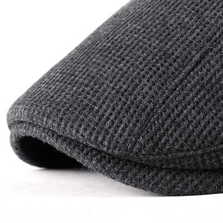 Men Visor Knit Newsboy Beret Caps Outdoor Casual Winter Cabbie Ivy Flat Hat - MRSLM