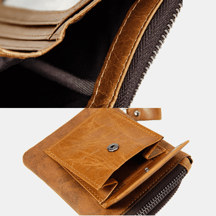 Men Genuine Leather Multifunction Retro Bifold Multi-Card Slot Card Holder Coin Purse Wallet Money Clip - MRSLM