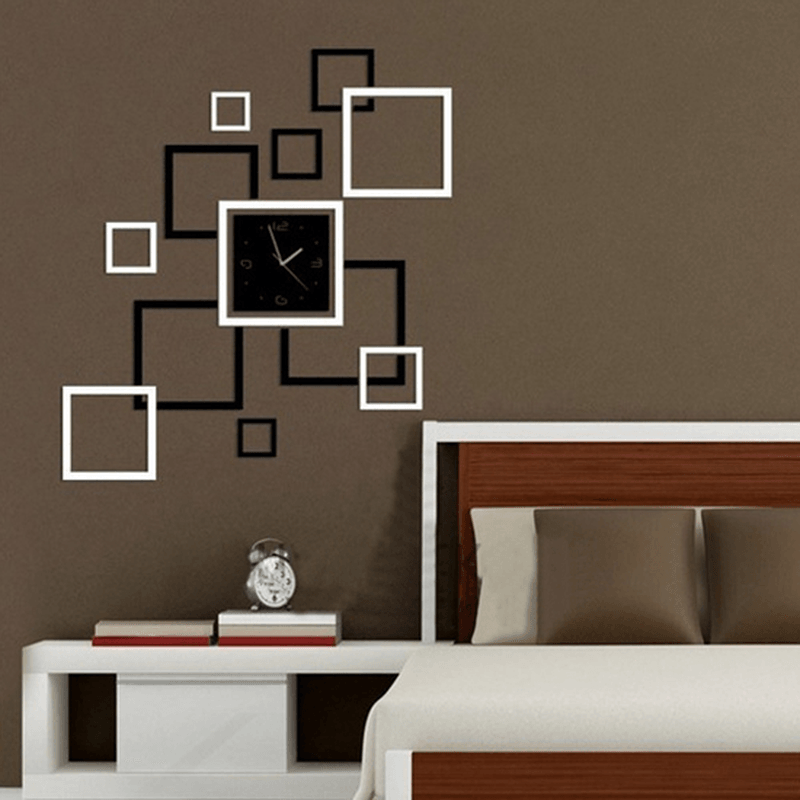 Honana DX-X4 Creative 3D Acrylic Mirror Wall Sticker Quartz Clocks Square Watch Large Home Decor - MRSLM