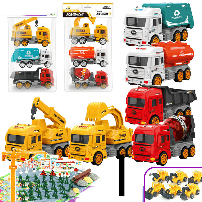 Children'S Car Toy Inertial Crane Excavator Truck Fire Truck Set - MRSLM