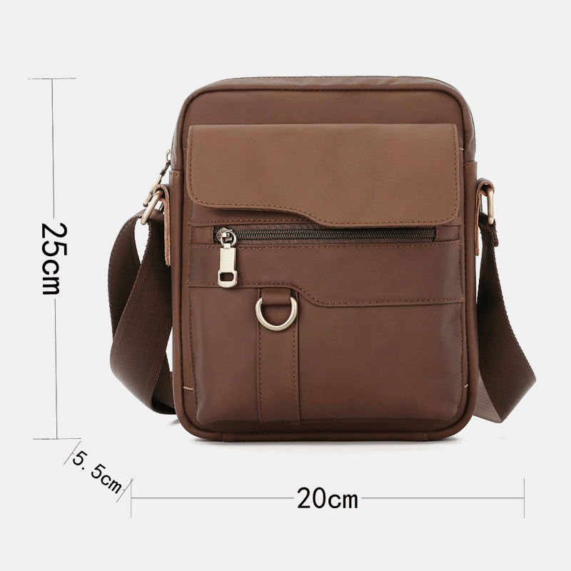 Men Genuine Leather Large Capacity Vintage Casual 6.5 Inch Phone Bag Crossbody Bag Shoulder Bag Messenger Briefcase - MRSLM