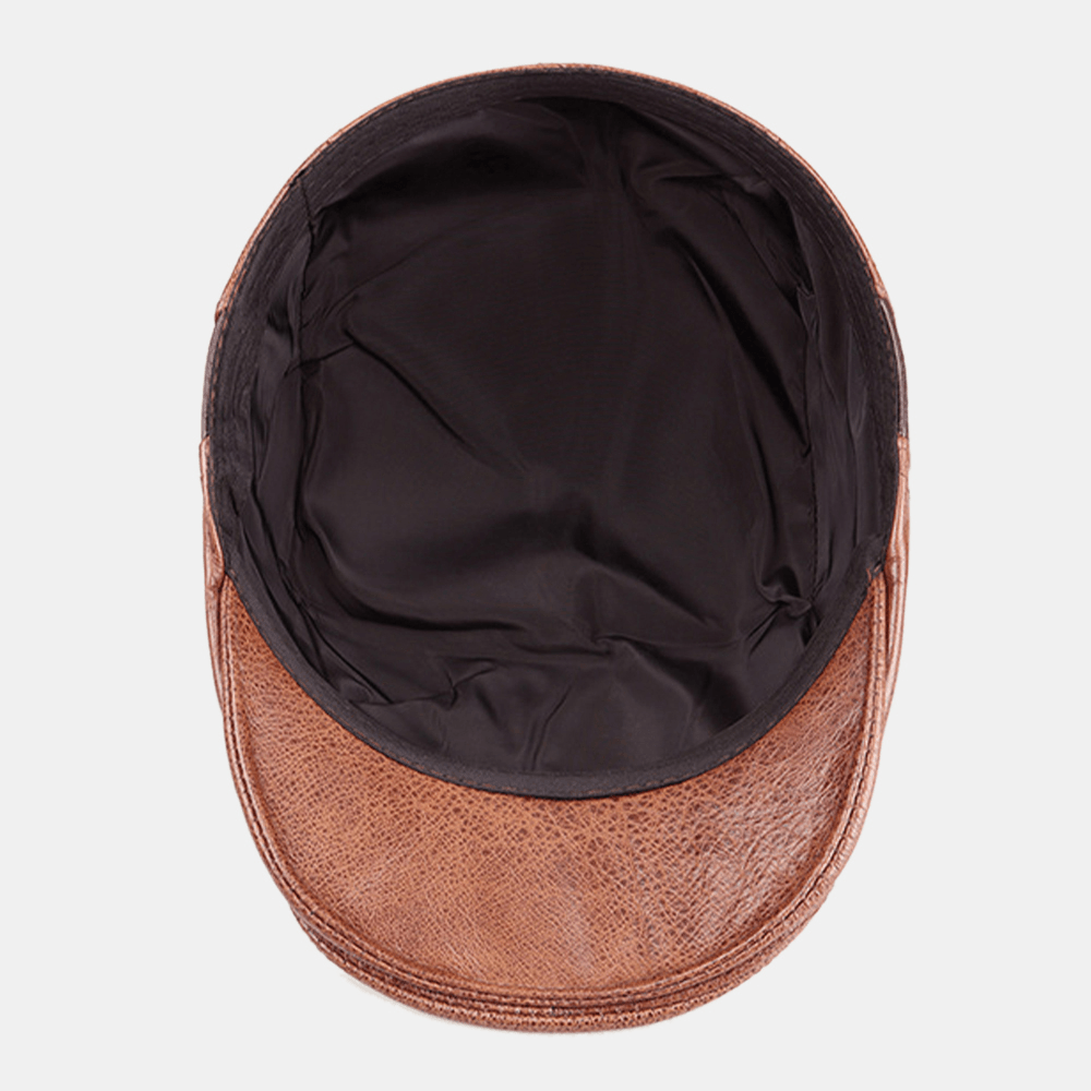 Men Genuine Leather Single Layer Solid Color Casual Fashion Forward Hat Beret Hat - MRSLM