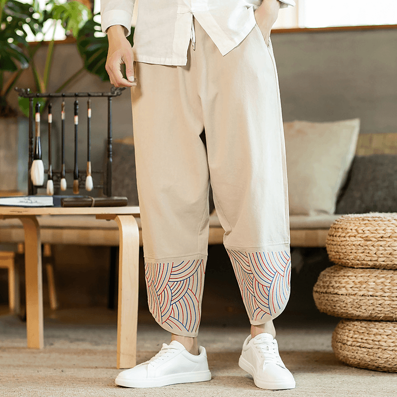 Linen Solid Color Mid-Waist Loose Fashion Straight-Leg Pants - MRSLM