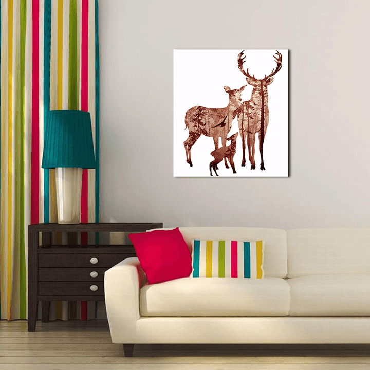 Miico Hand Painted Oil Paintings Simple Style Deer Family a Wall Art for Home Decoration Painting - MRSLM