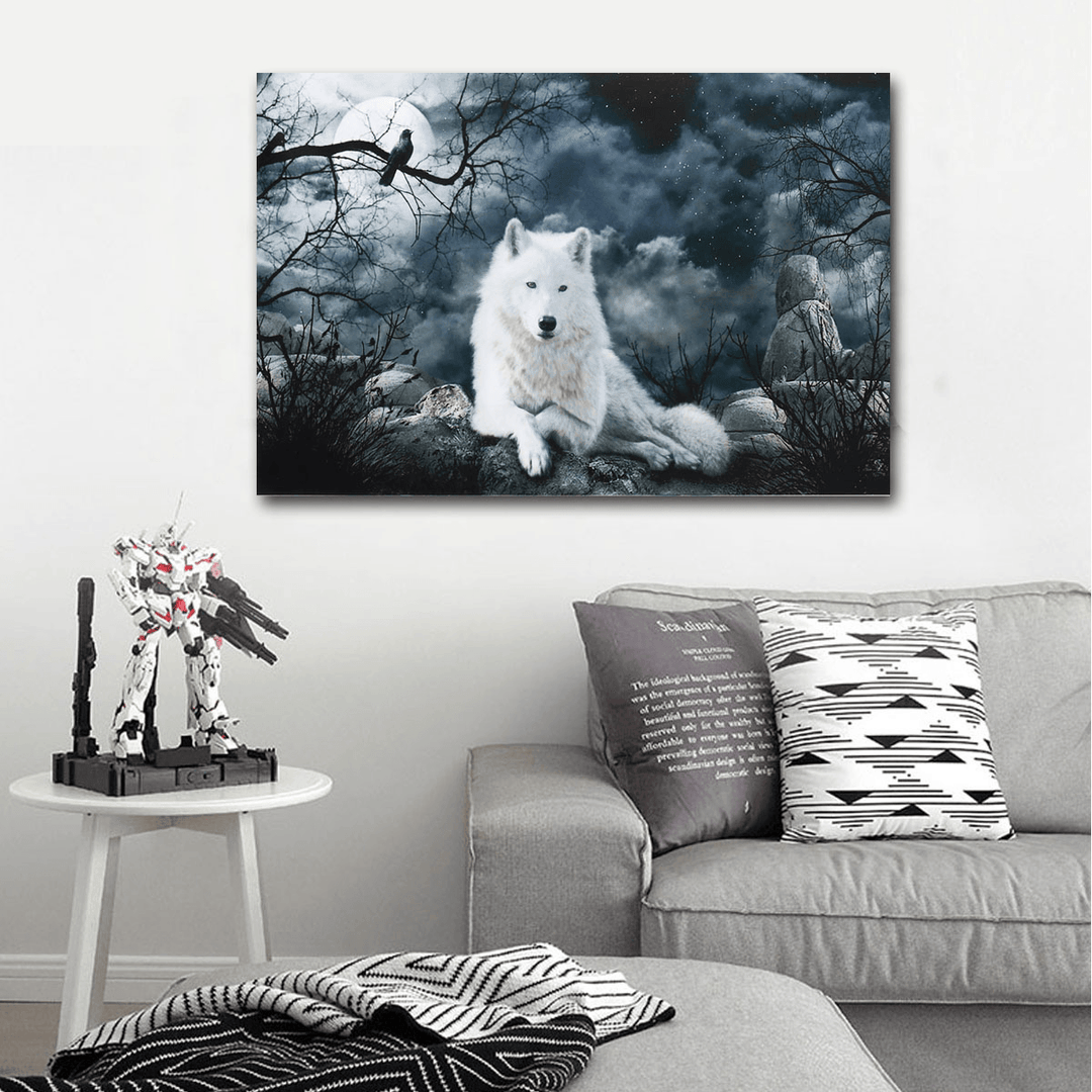 White Wolf Stone Canvas Wall Paintings Frameless Pictures Art Home Decor - MRSLM