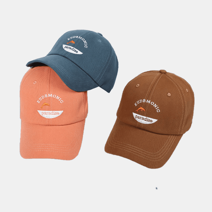 Unisex Letters Embroidery Baseball Hats Cotton Small Fish Pattern Simple Sunscreen Ivy Cap - MRSLM