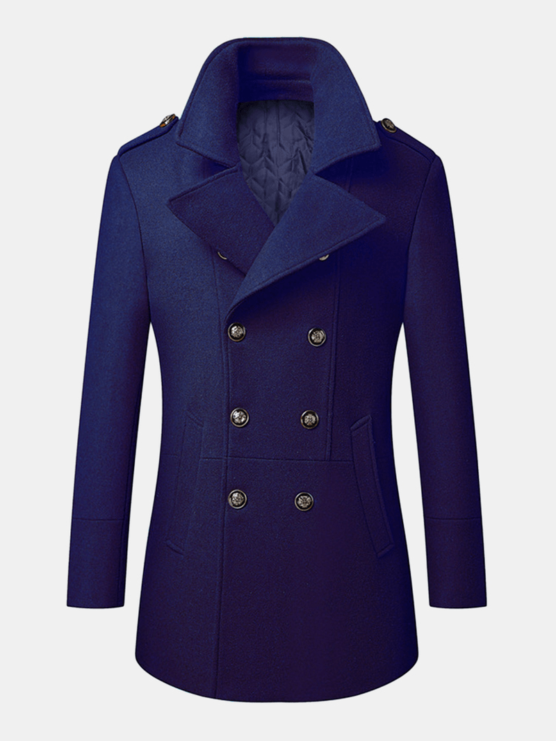 Mens British Style Double Breasted Woolen Lapel Regular Fit Thick Coat - MRSLM