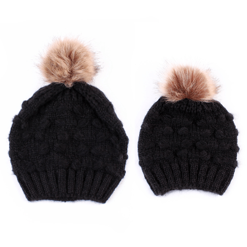 Parent-Child Knitted Hat Manufacturers Spot Butterfly Fur Ball Warm Hat - MRSLM