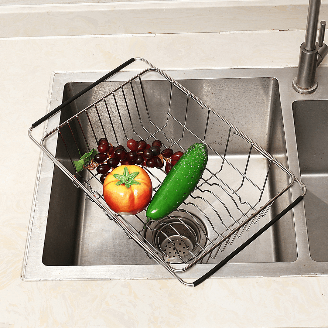 Stainless Steel Adjustable Strainer Sink Drain Basket Rack Holder Kitchen Tool - MRSLM