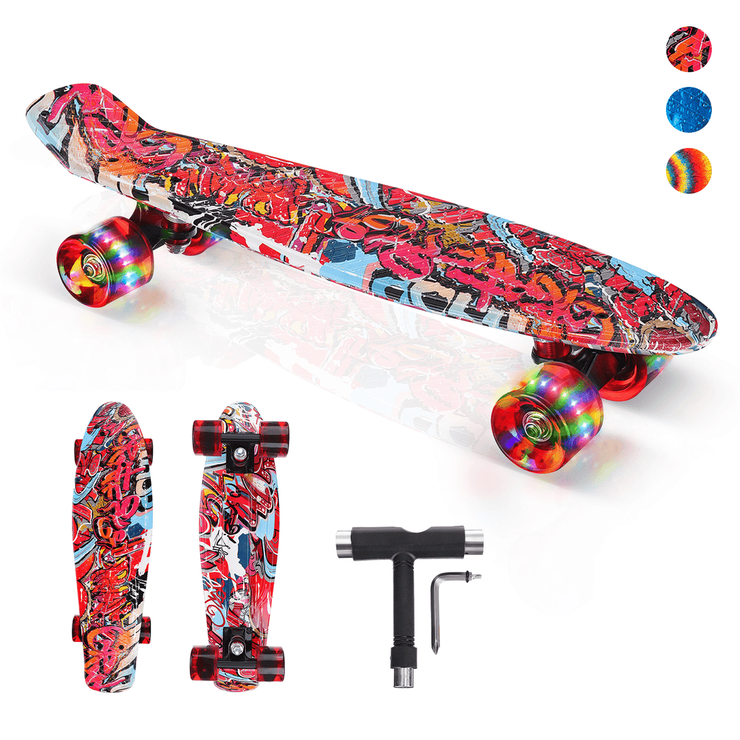 22" Mini Skateboards Kids Sport Long-Board with LED Wheels for Children Beginners Ages 6-12 - MRSLM