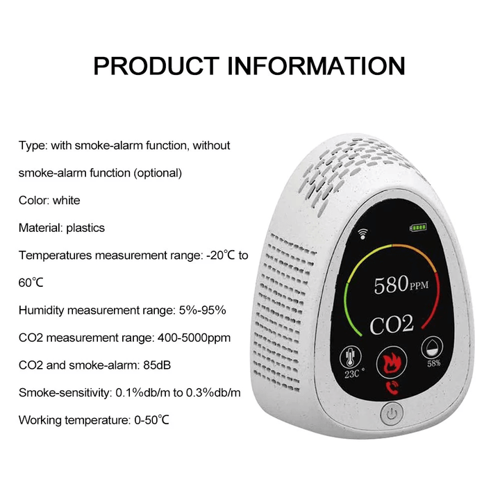 Indoor Portable CO2 Detector Multifunctional Thermohygrometer Home Air Detector Intelligent Air Quality Analyzer Household Air Pollution Monitor - MRSLM