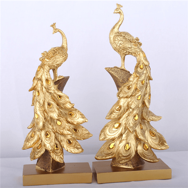 Peacock Resin Desktop Ornament Animal Figurine Statue Home Decorations Crafts - MRSLM