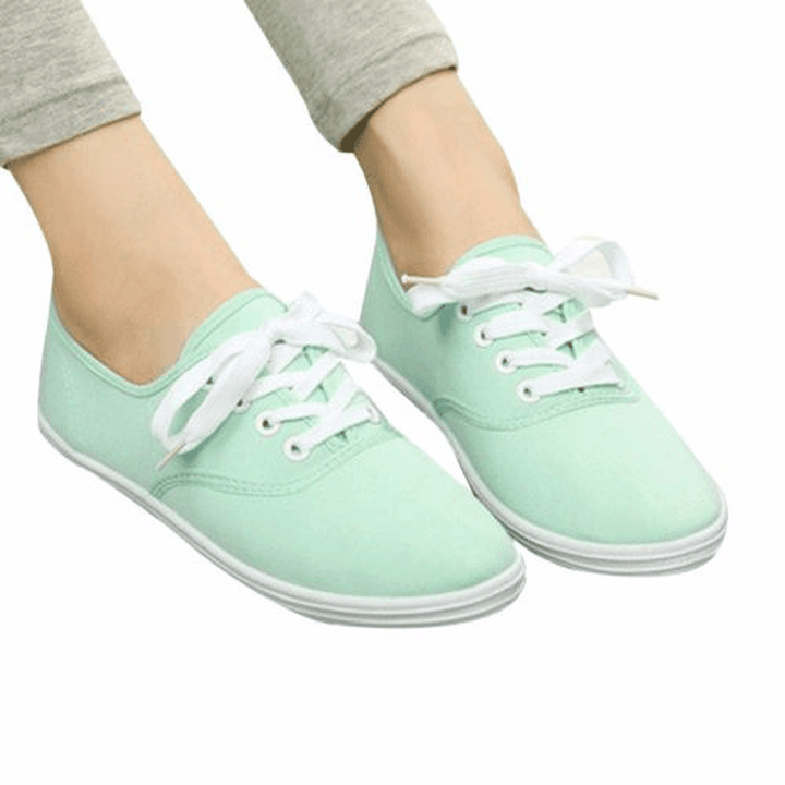 Womens Solid Color Canvas Lace up Casual Flats Loafers - MRSLM