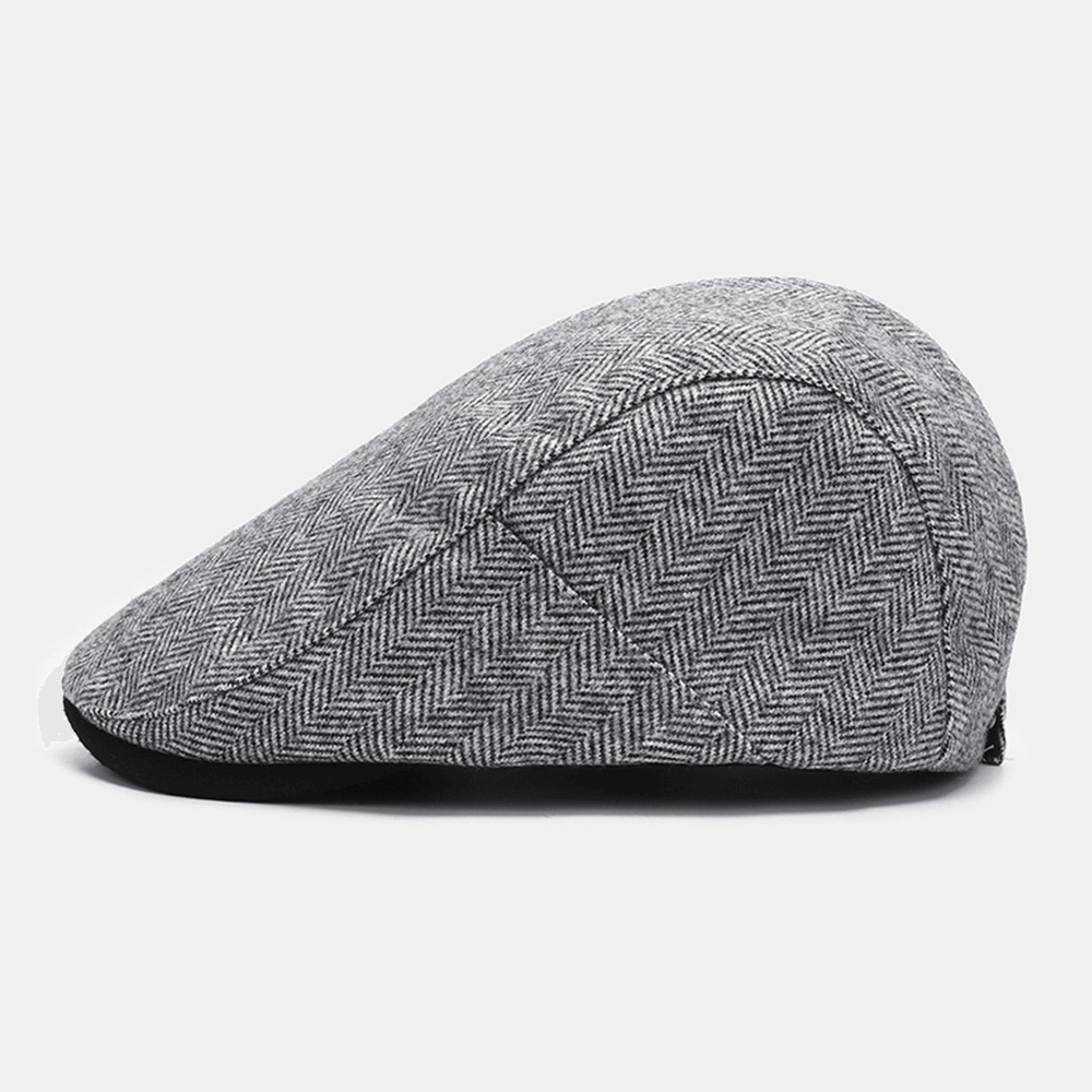 Unisex Stripe Pattern Felt Berets Plain Wild Casual Sunshade Warm Forward Hat Flat Hat Newsboy Painter Hat - MRSLM