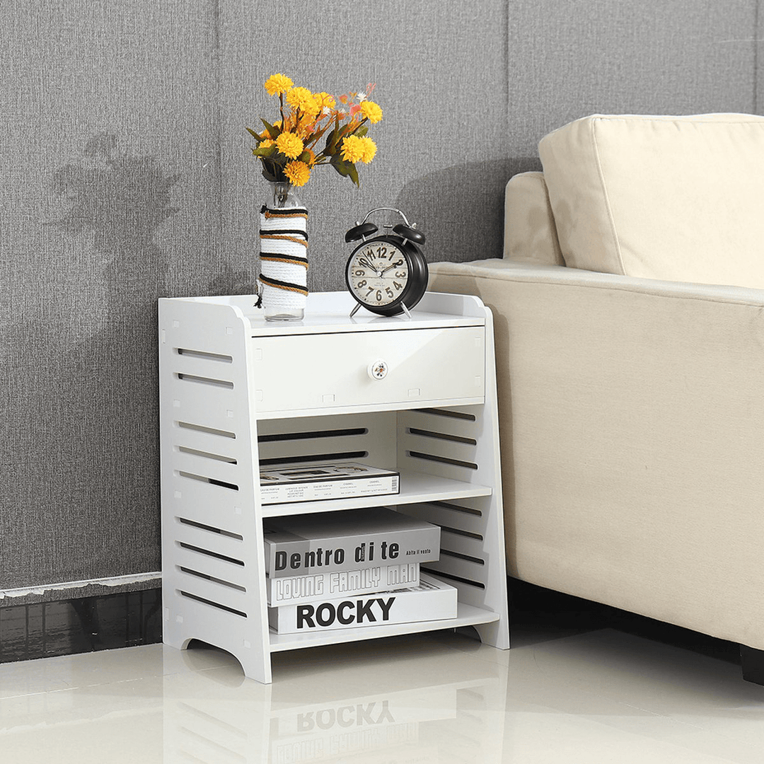 3Layer White Nightstand Storage End Side Bedside Table Cabinet Organizer File Holder Bedroom Office - MRSLM